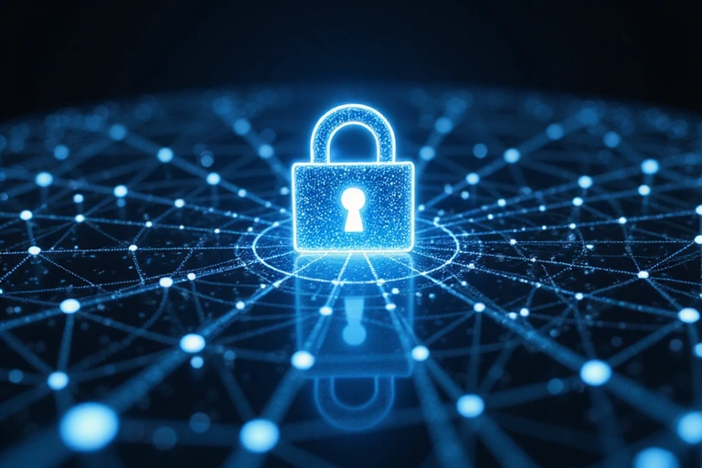 Simbolo di un lucchetto su un'interfaccia digitale che rappresenta la sicurezza dei dati.