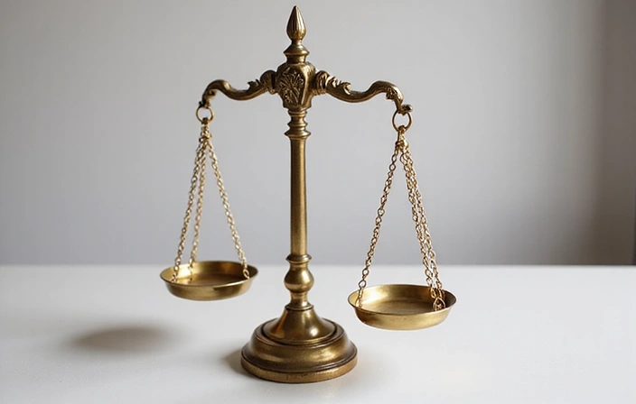 Bilancia della giustizia su uno sfondo neutro